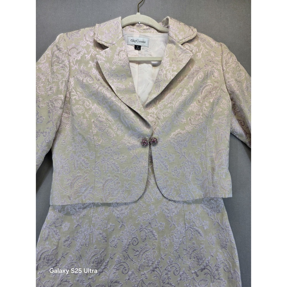 Oleg Cassini Brocade Jacquard 2-Piece Dress Set 8 Jacket & Sheath Mother Bride